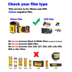 Colour film/disposable camera develop only (no prints) (no digital links)